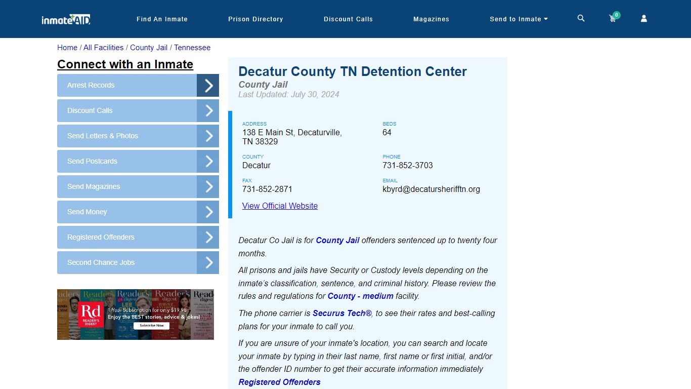 Decatur County TN Detention Center - Inmate Locator